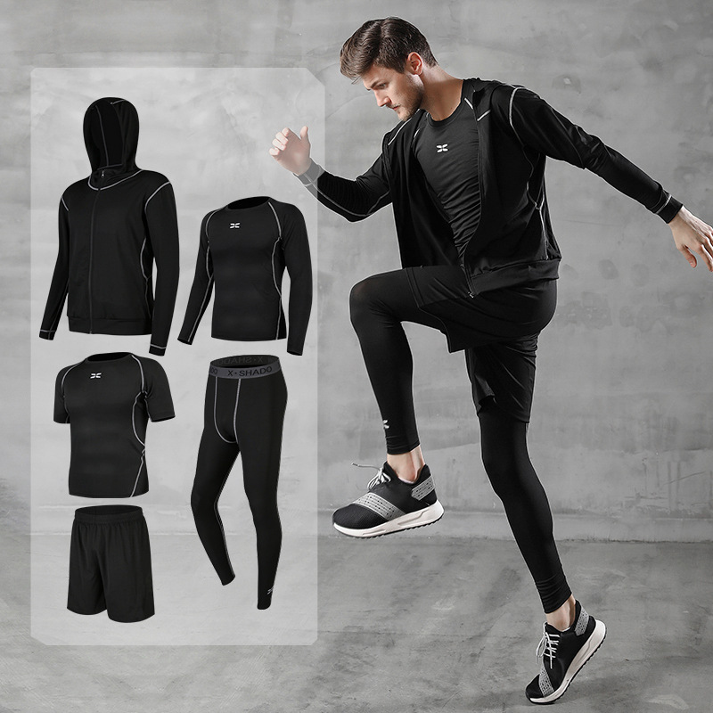 Sports Suit Men's Autumn Casual Men's Fitness Clothing Running Basketball Tights Short-Sleeved Pants Sportswear