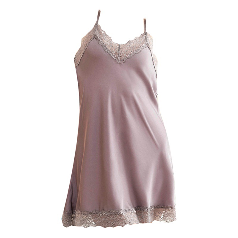 Cross-border ice silk micro-transparent women's sexy suspenders skirt home nightgown lace temptation deep V-collar home clothing foreign trade wholesale