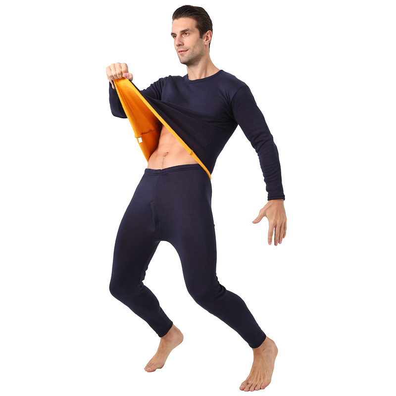 Picture of Gold Velvet warm suit men's round neck fleece-lined thickened new autumn clothes long pants women's plus size couple underwear wholesale