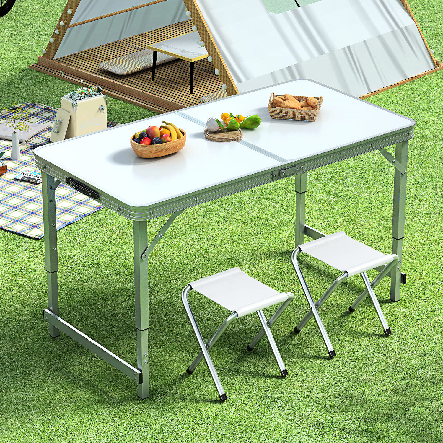 Picture of Outdoor Table Portable Aluminum Alloy Foldable Dining Table Folding Table and Chair Picnic Small Table Stall Table Round Square Tube Table