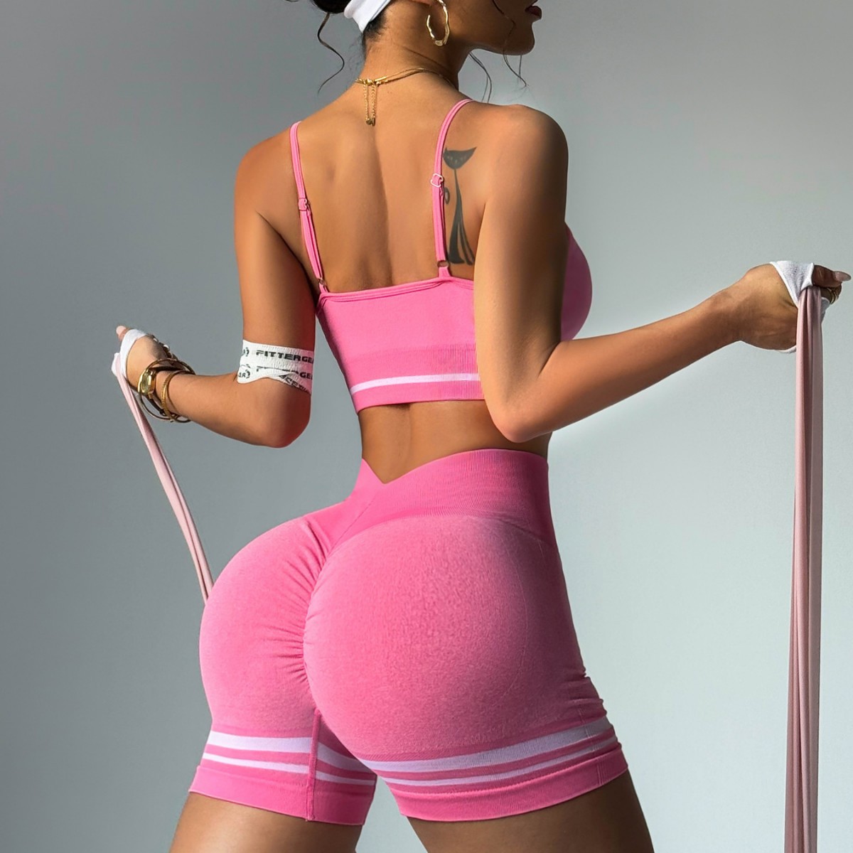 Cross-border New Bra suit Seamless Color-matching Double Shoulder Strap Push-up Vest Tight Fitness Running Sports Shorts