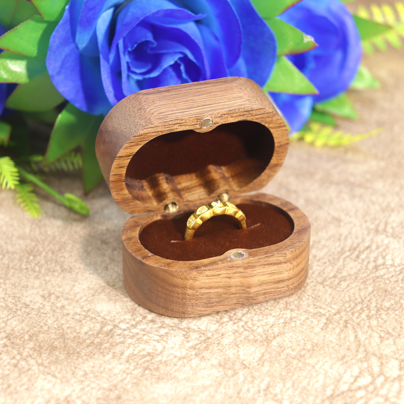 Picture of Dragon and Phoenix Jewelry Box Vintage Wooden Earrings Ring Box Flannelette Jewelry Pair Ring Storage Box for Women