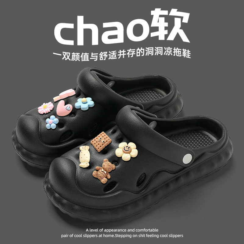 Picture of New Croc Shoes Women's 2025 Summer Outerwear Thick-Soled Internet Celebrity Beach Shit-Feeling Baotou Half Sandals Women's Summer