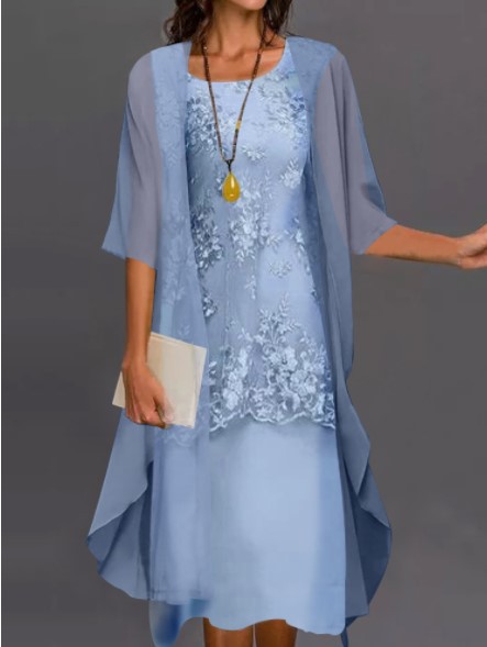 Picture of European and American Hot-Selling Independent Site Amazon Wish Hot Spring & Fall Fashionable and Elegant Lace Chiffon Dress Two-Piece Set