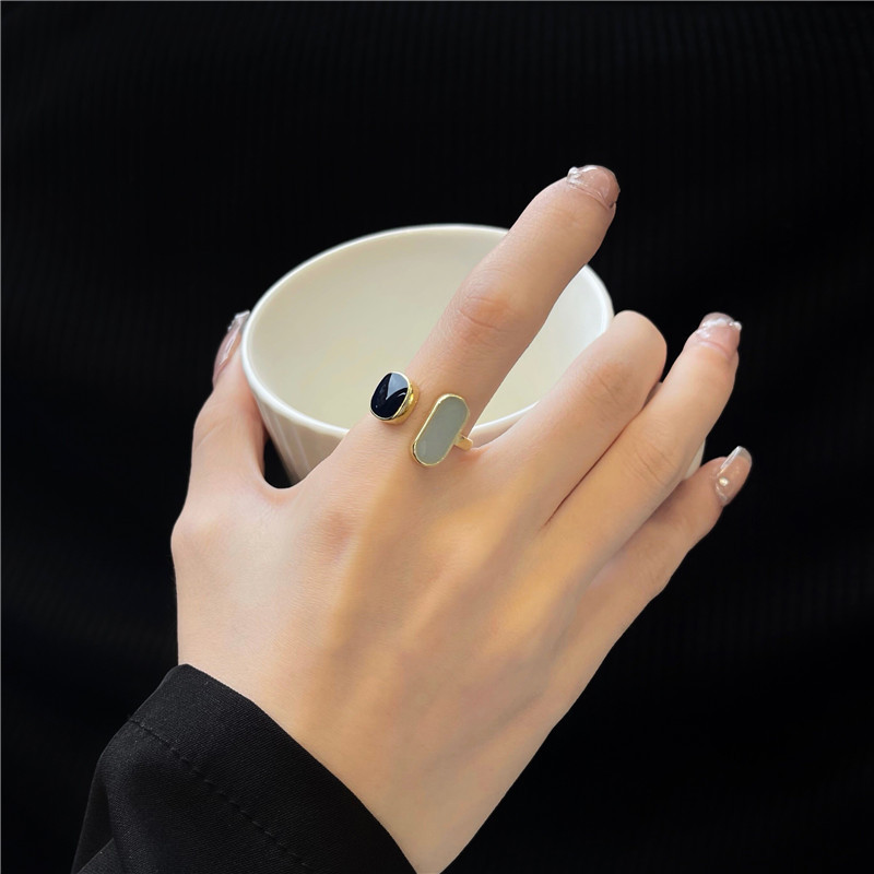 Picture of Elegant Blue Drop Oil Open Ring Korean Style Plain Ring Women's Fashion Ring Cold Style Internet Celebrant Enamel Color Jewelry