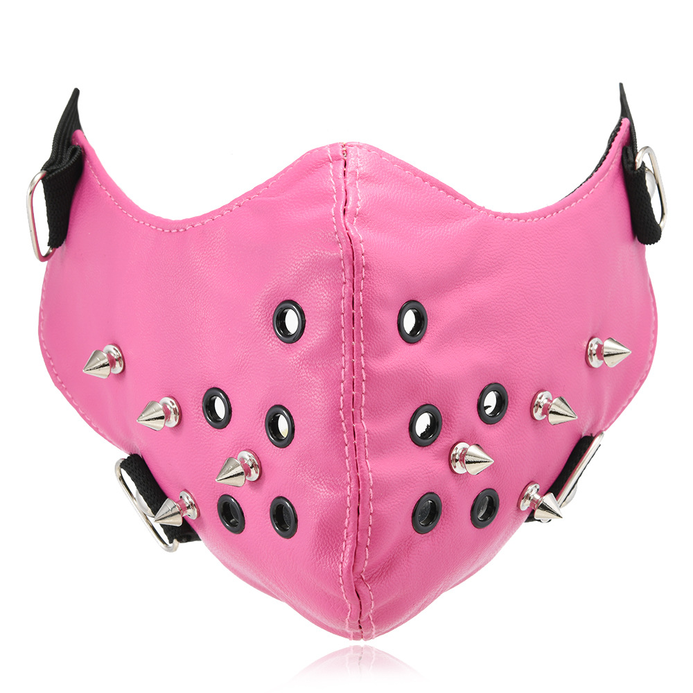 European and American New Fashion Mask Jewelry Creative Halloween Personalized Face Mask Pink Bright Leather Rivet Mask