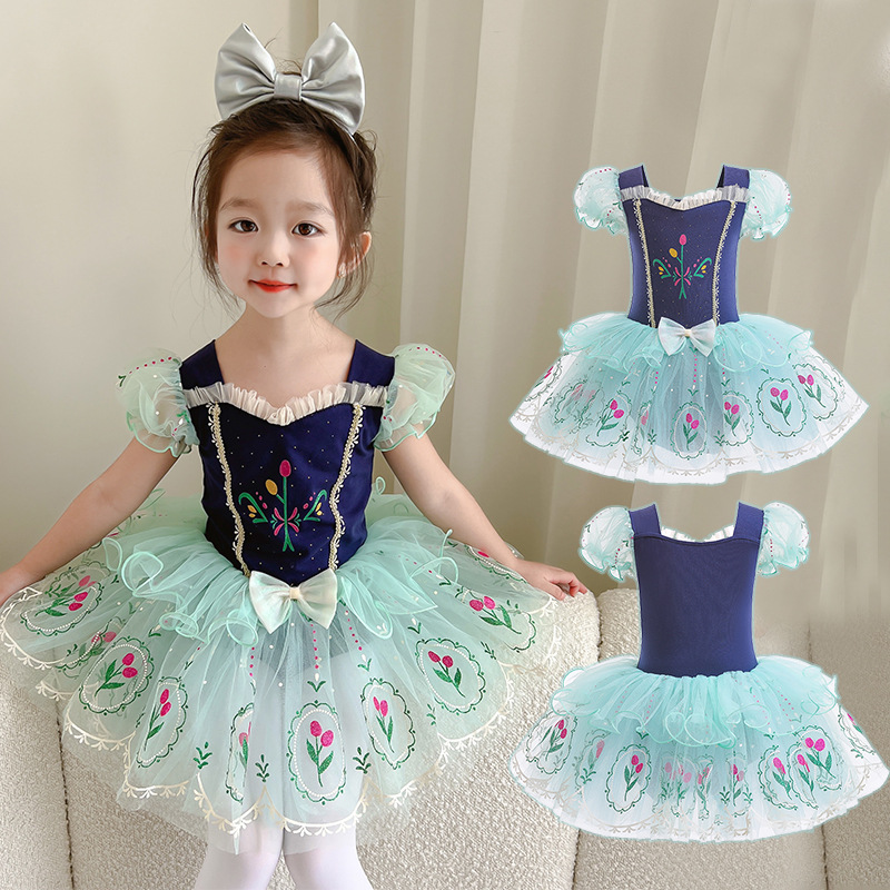 Picture of Girls' Ballet Dancing Suit with Hidden Buckle Opening Style Japanese and Korean Cross-border Printed Dress Mesh Performance Suit Princess Anna