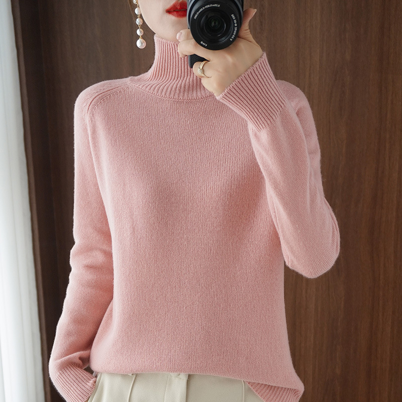 Picture of Stand Collar Sweater Women's Autumn and Winter New 2025 Thick Korean Style Women's Pure Color Pullover Loose Knitted Long-Sleeved Bottoming