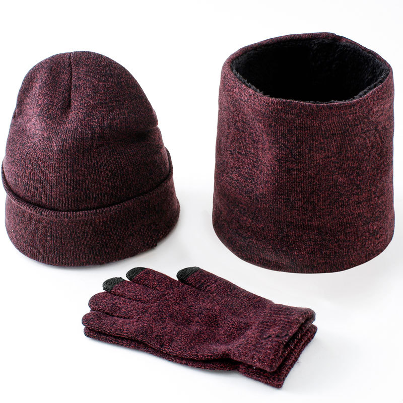 Picture of Cross-border exclusive winter Amazon European and American wool scarf thickened warm knitted hat scarf gloves three-piece set