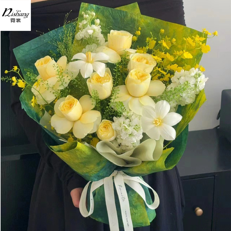 Two-color tie-dye ink paper handmade texture stone paper flower bouquet packaging paper handmade DIY material art