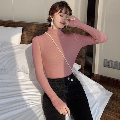 Picture of Autumn and Winter 2025 New Turtleneck Sweater Solid Color Long Sleeve Top Slim-fit Knitted Shirt Base Shirt Women's Styky Ins Trendy