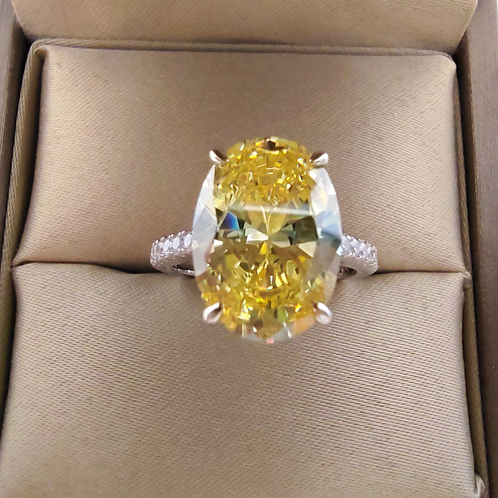 Picture of European and American Cross-border Golden Yellow Mosan Diamond Ring S925 Sterling Silver Niche Ins Style Light Luxury High-end Women's Ring