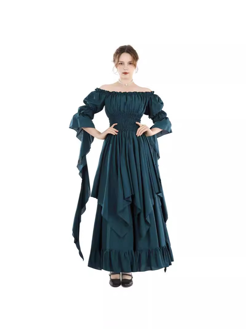 European and American Lace Trumpet Sleeve Dress Retro Gothic Cosplay Ball Princess Dress Stage Performance Dress