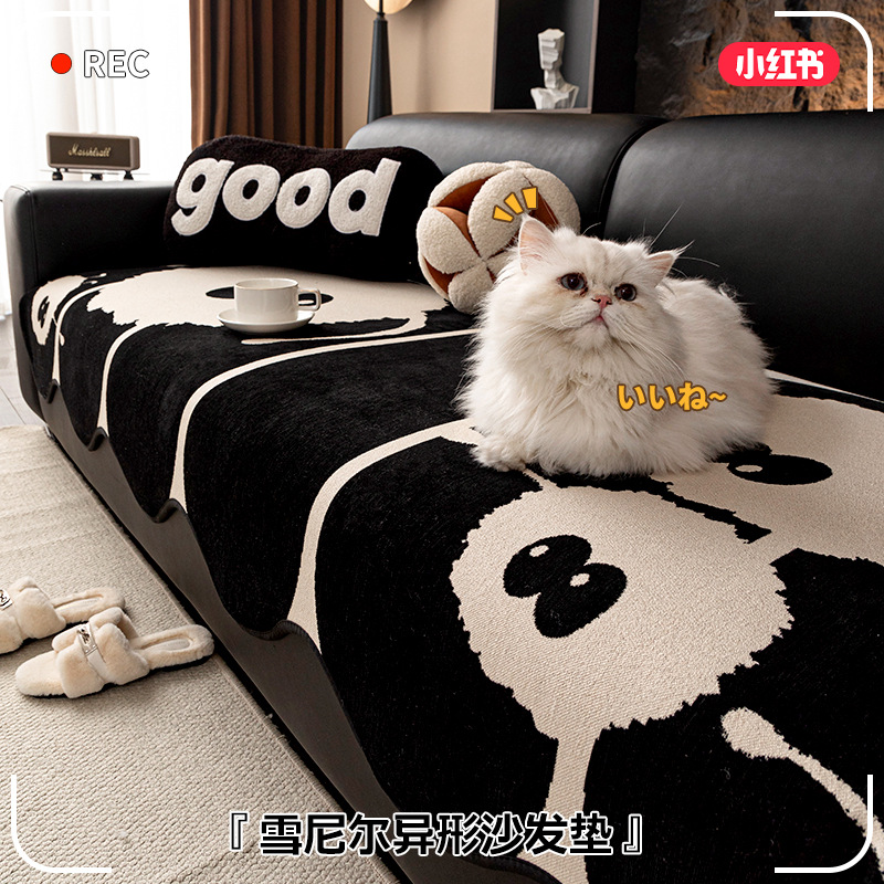 2025 New Cartoon Alien Sofa Cushion Four Seasons Universal Chenille Straight Row Leather Sofa Cushion Non-slip Cover Cloth