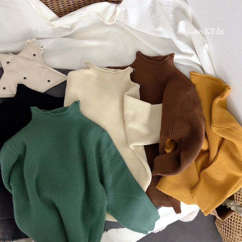 Picture of in stock Soft Waxy Self-made Children's Knitwear Base Long-sleeved Sweater for Boys and Girls Half-high Neck Autumn and Winter Korean Style Middle and Big Children