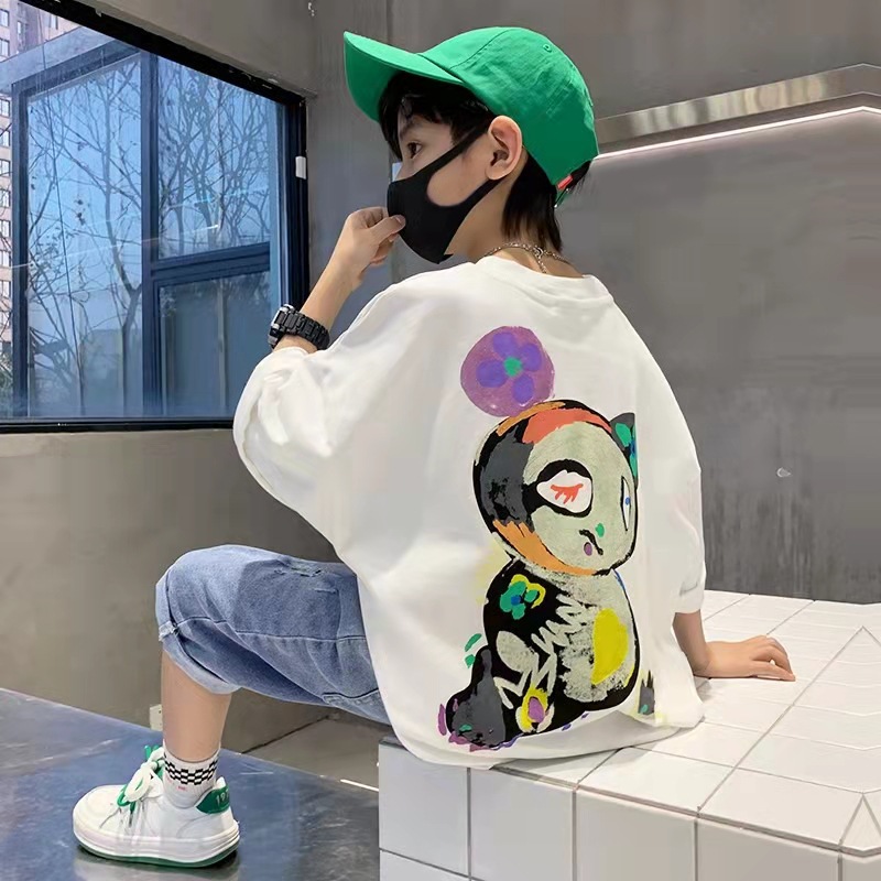 Boys' Short-Sleeved T-Shirt Summer New Korean Style Medium and Large Kidsren's Boys' Summer Clothes Kidsren's Half-Sleeved Loose Tops Trendy