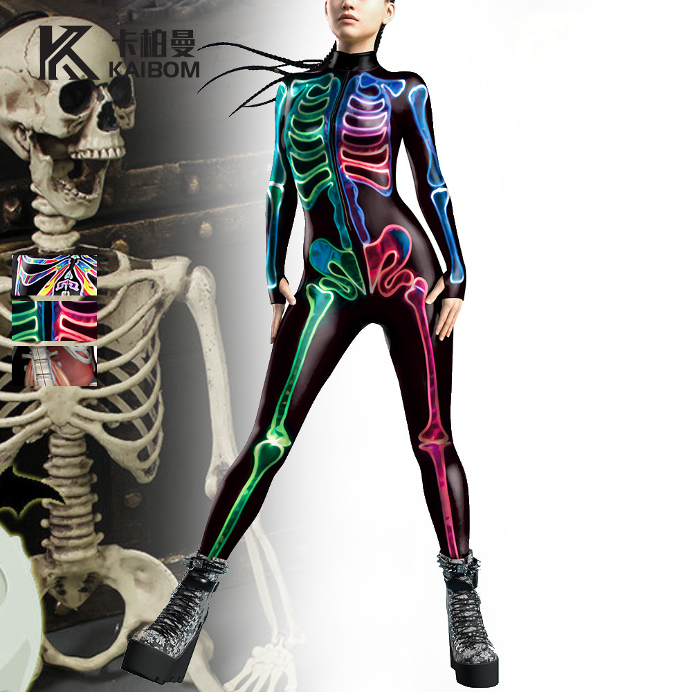 Picture of Halloween Colorful Line Skeleton Jumpsuit New Human Skeleton Cosplay Costume Bodysuit Leotard
