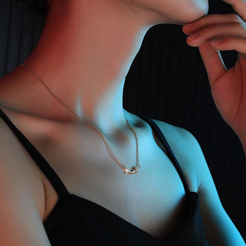 Picture of High-grade exquisite micro-inlaid fish bone necklace women's clavicle chain short gold personality pendant titanium steel furnace real gold