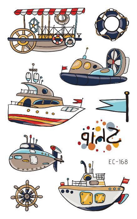 Picture of Children's Cartoon Transport tattoo Paper stickers Aircraft Ship Train Track Creative tattoo stickers
