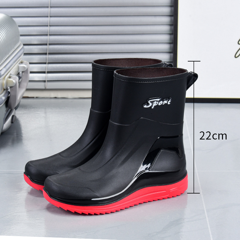 Picture of Fashion mid-barrel rain shoes men's non-slip water shoes warm short barrel rain boots men's bunched water boots wholesale rubber shoes men's cross-border