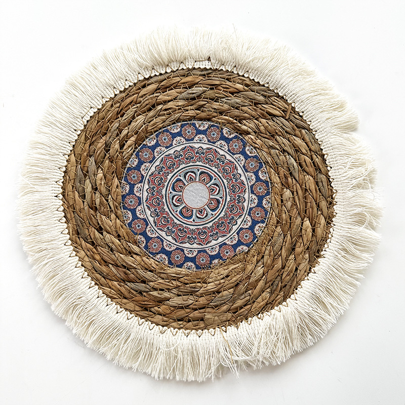 Picture of Bohemian style straw wall decoration living room background wall decoration ethnic round hanging decoration sofa bedside hanging decoration
