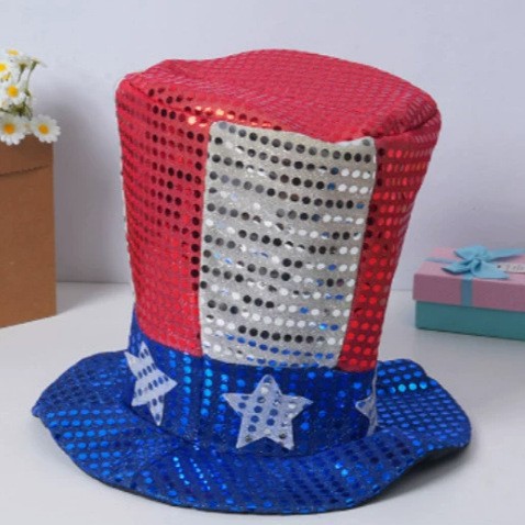 Picture of Cross Border US Independence Day Carnival Party Sequin Hat Beaded Tie Glasses Uncle Sam Hat Dress Up