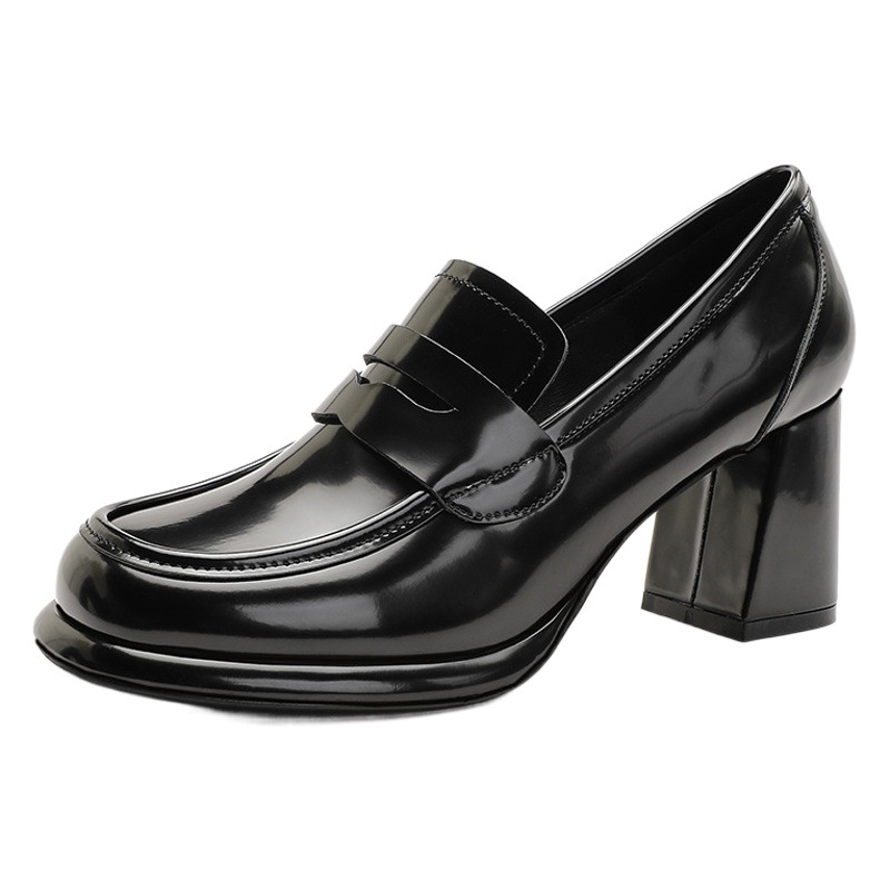 Vintage Black Single-layer Shoes 2024 Spring New Waterproof Platform High-heeled Leather Shoes British Women's Thick-heeled Loafers Trendy