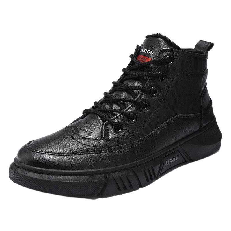 Winter brogue British men's casual leather shoes gentleman shoes men's high-top boots fleece-lined men's cotton-padded shoes warm shoes