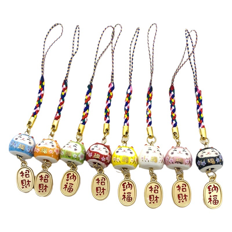 Guofeng Text Blessing Ceramic Beads Lucky Cat Hardware Pendant Mobile Phone Lanyard Bag Hanging Ornaments airpod Small Hanging Ornaments