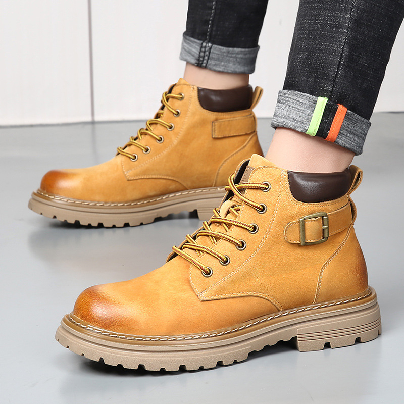 Martin boots men's trendy autumn leather outdoor hiking rhubarb boots high top vintage British cargo boots