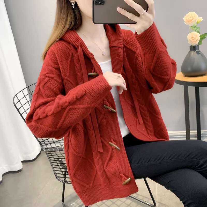 Picture of Hooded sweater coat for women 2023 new spring and autumn Korean style loose lazy style twist knitted cardigan women's top