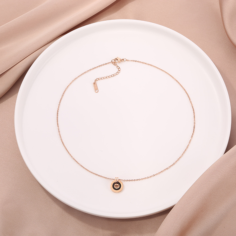 Picture of European and American Hot Double Ring Roman Numeral Ring Pendant Stainless Steel Rose Gold Couple Necklace Simple Elegant Trendy Jewelry