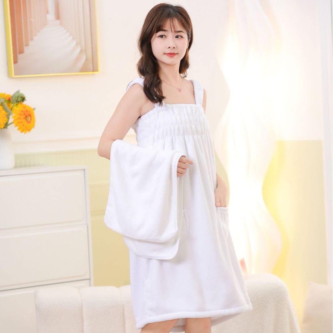 Picture of Coral Velvet Bath Skirt for Women, Absorbent, Soft, Wearable Bath Towel, Bath Sling, Enlarged Vest, Adult Student Home Thickeneding