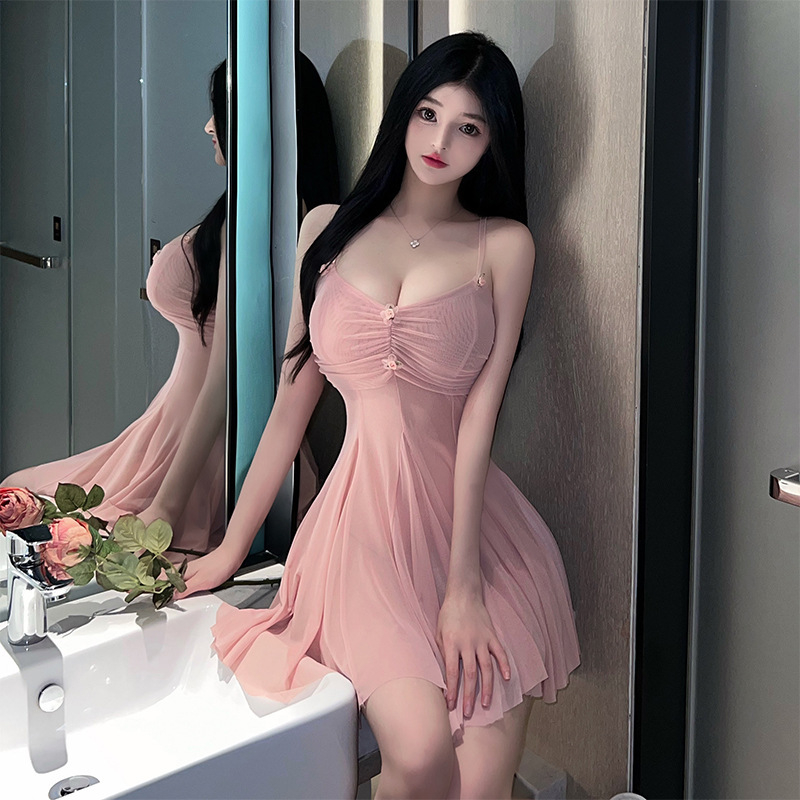 Sexy Lingerie Pure Desire Mesh Pajamas Glow Perspective Temptation Cute Sling Nightgown Uniform Non-Take-off suit