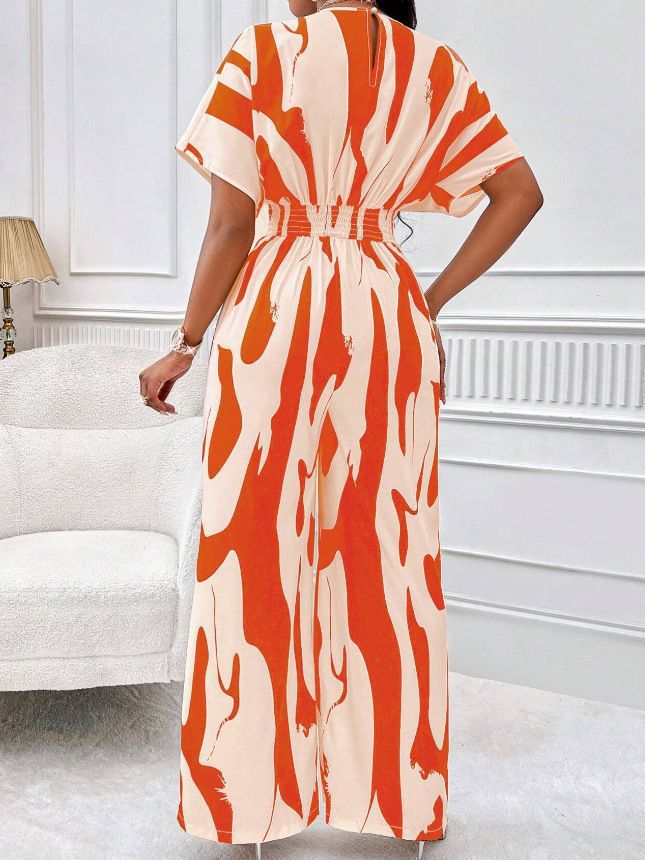Picture of Cross-border 2024 Amazon AliExpress Europe and the United States spring and summer new short sleeve printed waist jumpsuit fashion wide leg women