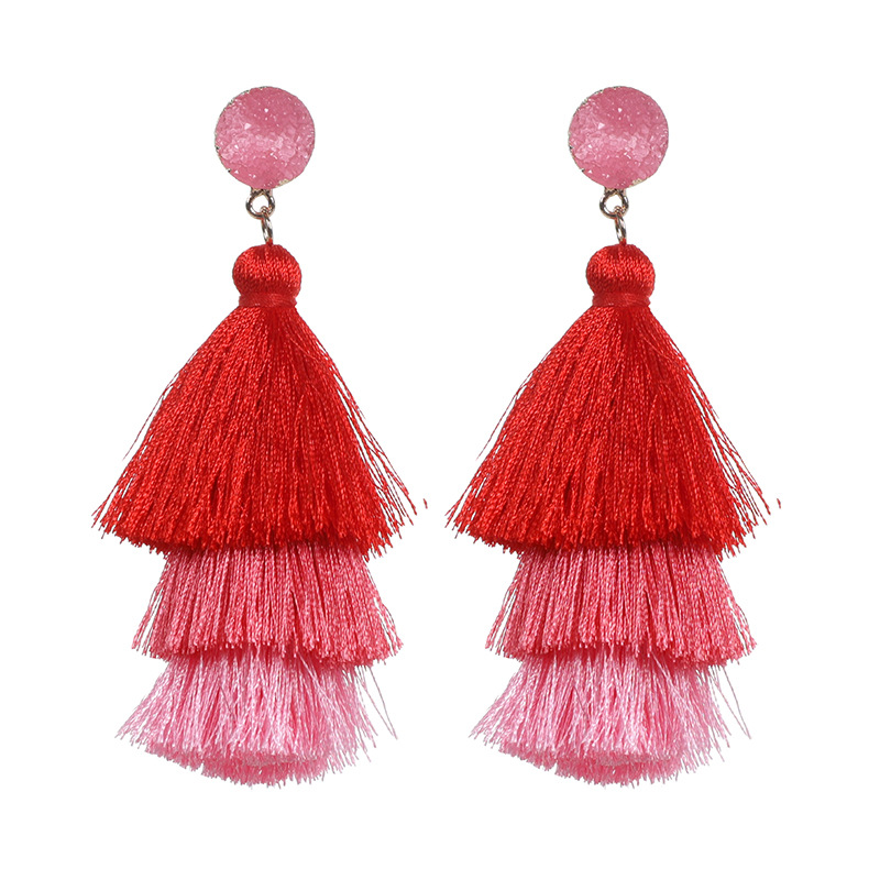Picture of European and American Foreign Trade popular high-end fashion bohemian three-layer tassel earrings simple temperament exaggerated earrings for women