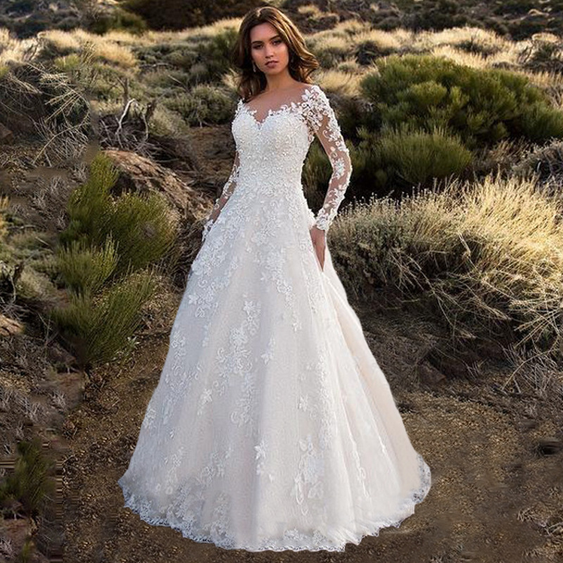 Picture of 2025 Cross-Border Spring New European and American Clothing Amazon Long-Sleeved One-Shoulder Bridal Wedding Dress Long Skirt