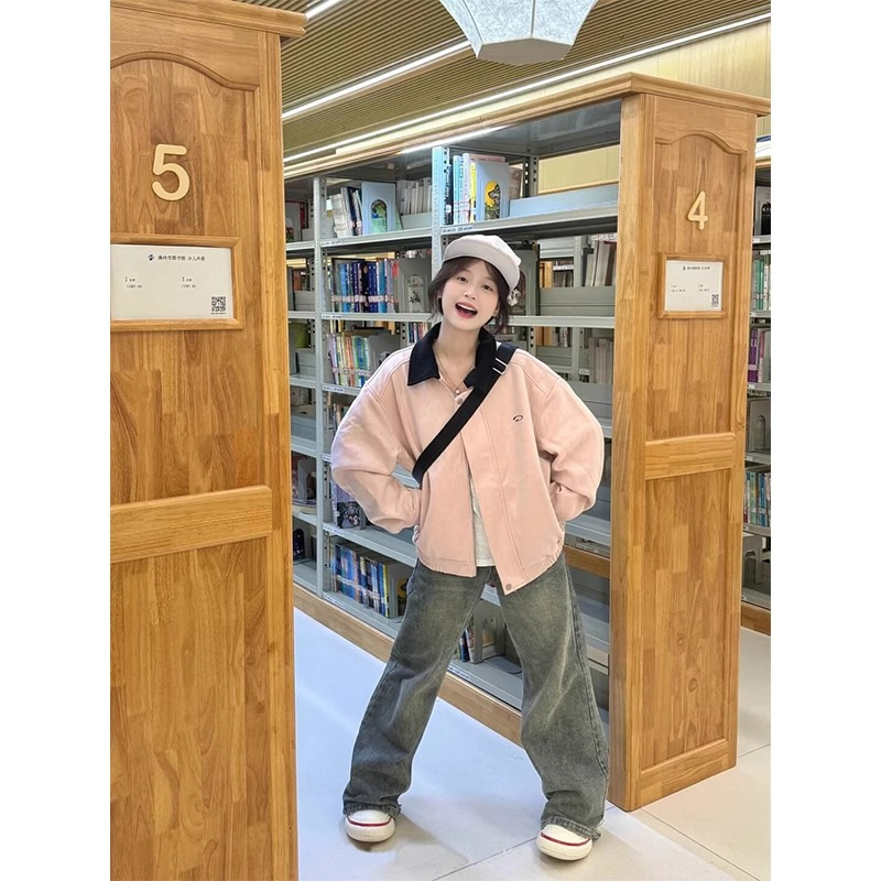 Cross-Border Pink Lapel Unique Super Good-Looking Jacket Women's 2025 New Spring & Fall American Retro Baseball Uniform Casual