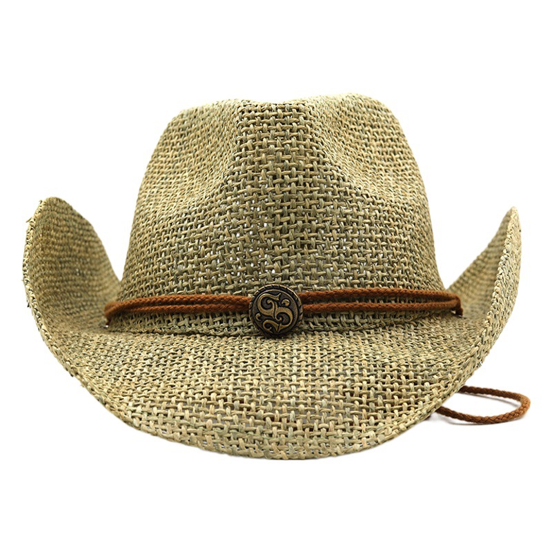 Casual Salted Grass Handmade Western Cowboy Straw Hat Top Hat Outdoor Seaside Beach Hat Sun Protection Sun Hat Nzcm044