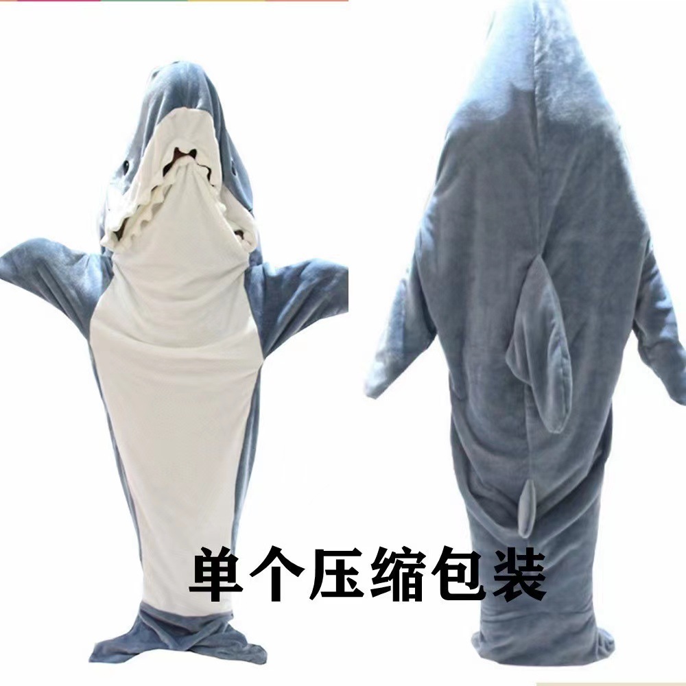 Picture of Cross Border Shark Sleeping Bag Adult Hoodie Sleeping Bag Flannel Home Clothes Loose One-piece Pajamas Shark Nightgown