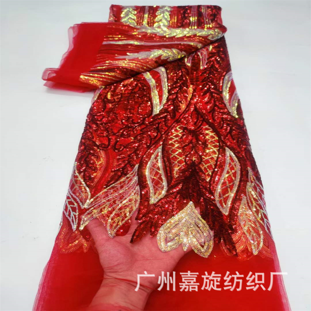 Picture of Cross-border e-commerce in stock fishtail wheat spike sequins embroidered African lace wedding dress embroidered cloth Sequins Lace