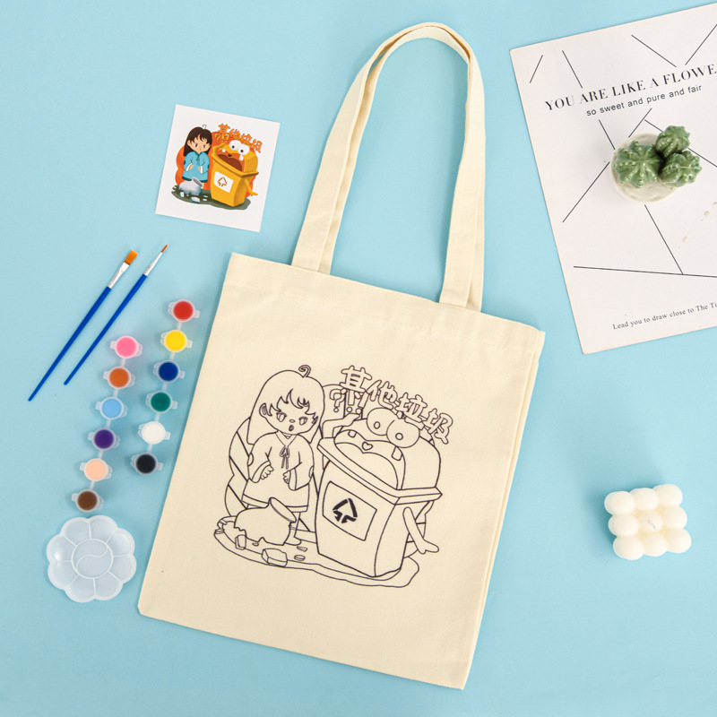 Picture of Children's DIY Graffiti Canvas Bags in Stock Wholesale Students' Summer Interest Class Hand-Painted Canvas Bags Customized