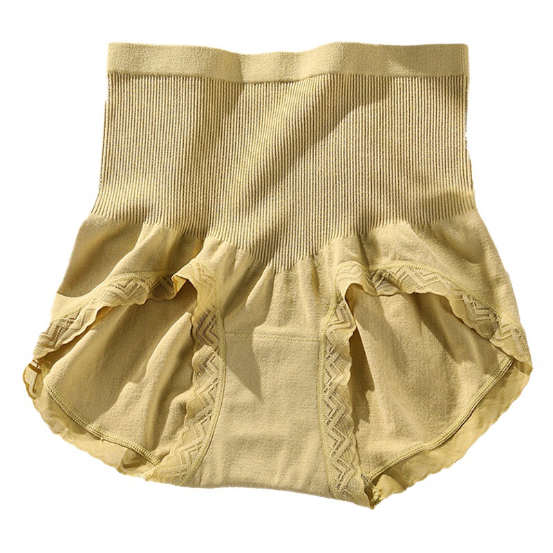 New high waist belly contracting hip lifting plastic waist girl's underwear mulberry silk antibacterial bottom sexy lace women's briefs