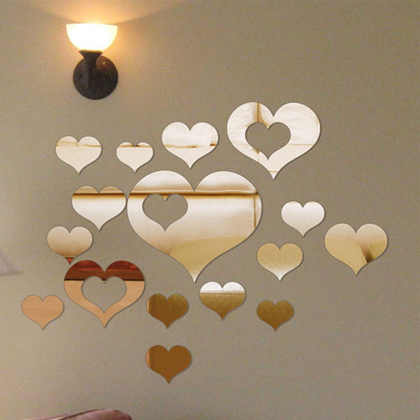 Cross-border Hot-selling Mirror Wall Stickers Peach Heart Puzzle Mirror Stickers Wall Stickers