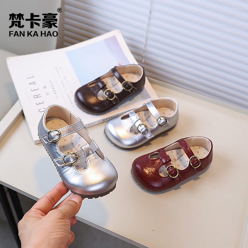 Van Kahao girls' black leather shoes 2025 autumn new children's soft-soled princess shoes single shoes British baby shoes