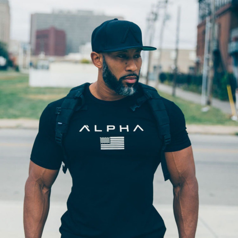 Muscle brothers European and American summer round neck sports T-shirt men's short sleeve fitness running training clothing alpha short sleeve