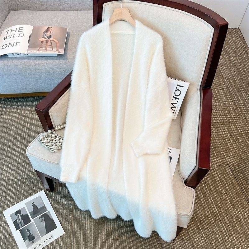 Lazy Style Mid-Length Mink Velvet Sweater Jacket for Women Loose 2025 Spring and Summer Retro Loose Knitted Cardigan Thin