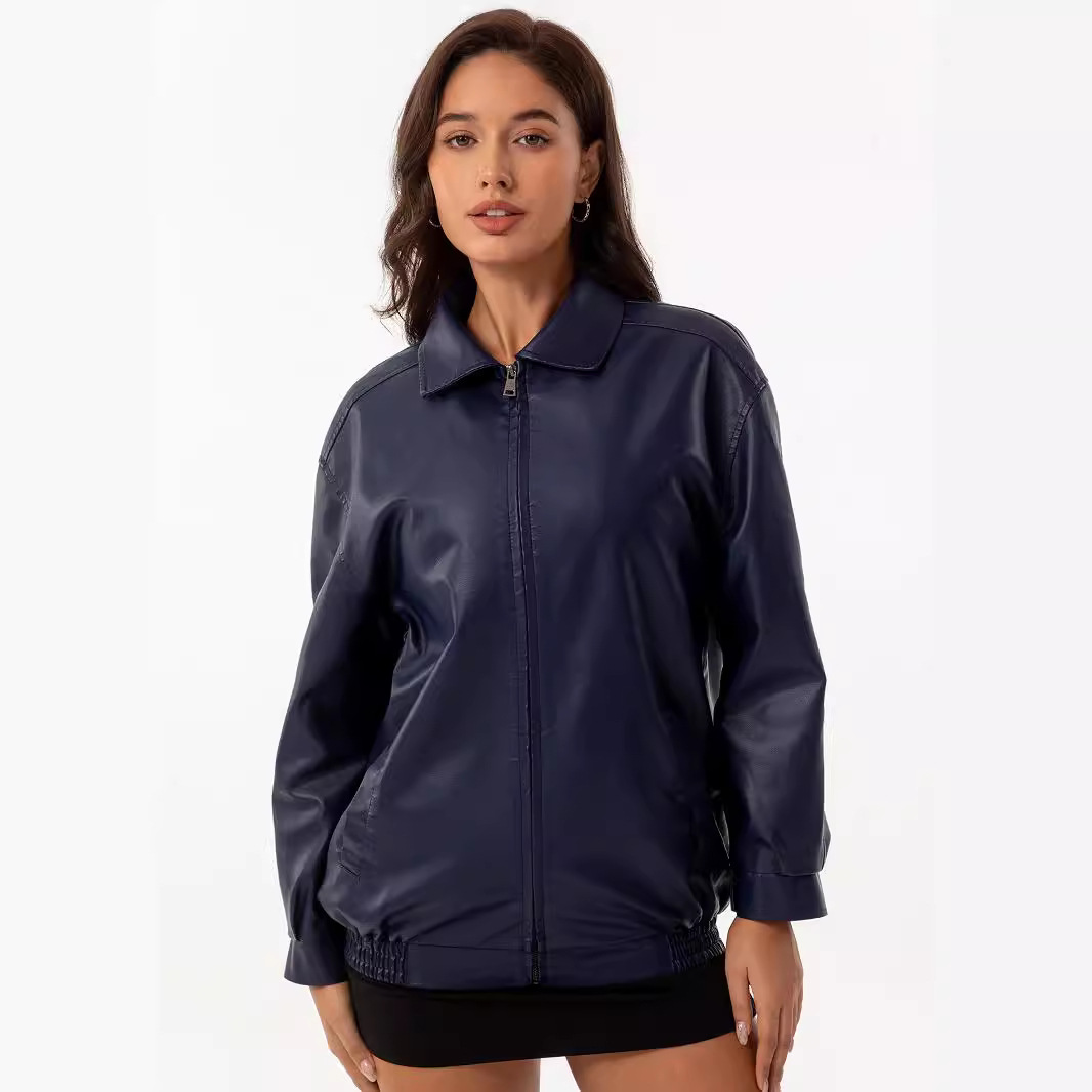 Picture of Fine leather jacket high-grade beautiful popular loose leather jacket sexy versatile spring and autumn leather jacket