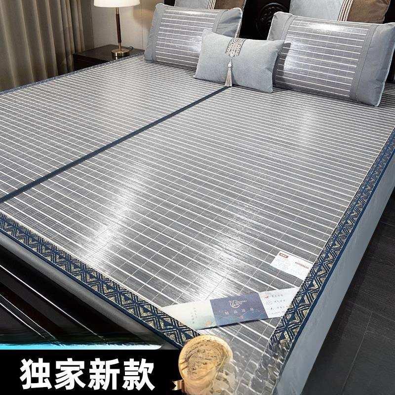 Summer Mat Bamboo Mat New Student Dormitory Single Winter and Summer Dual-Use Mat Folding Gray Striped Mat