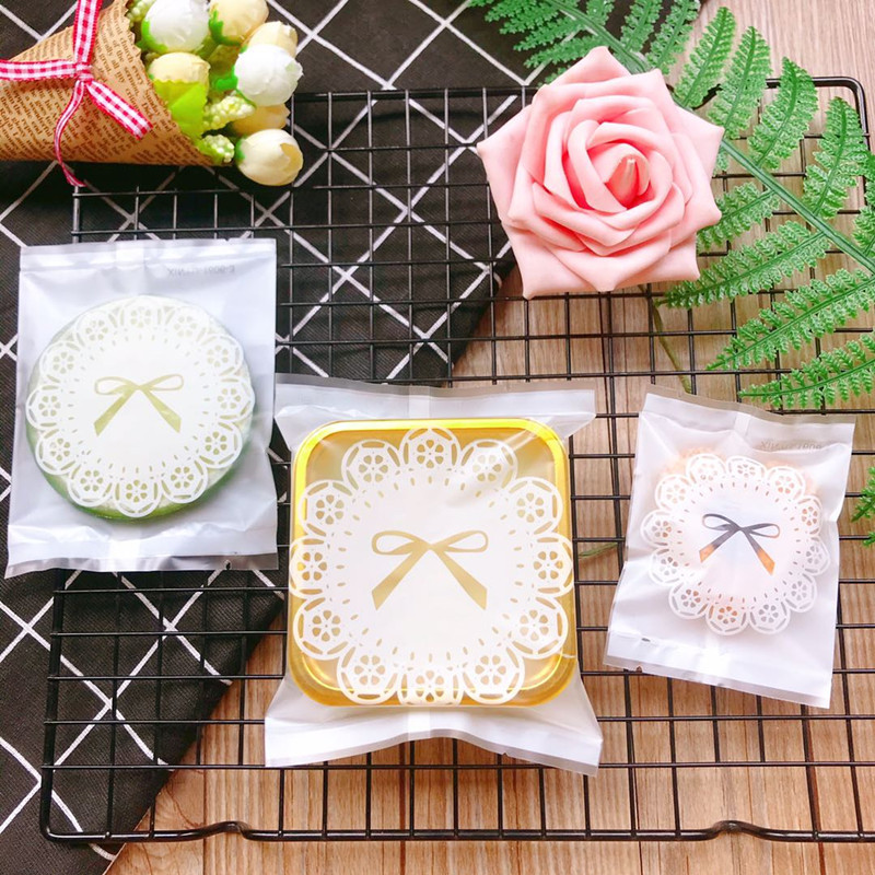 25g white lace bow biscuit bag 50/80G moon cake packaging bag cookie scented tea bag souffle bag